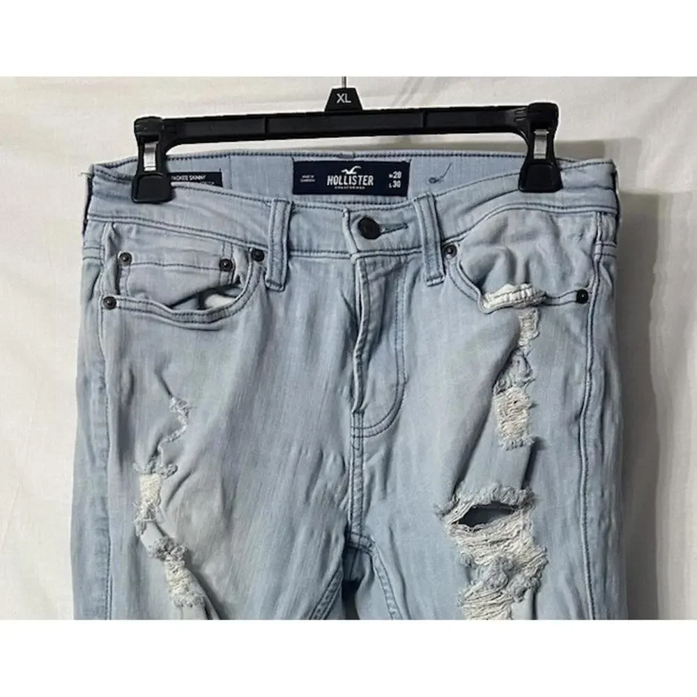 Hollister Womens Light Wash Distressed Skinny Stretch Jeans Denim Size 28x30 EUC